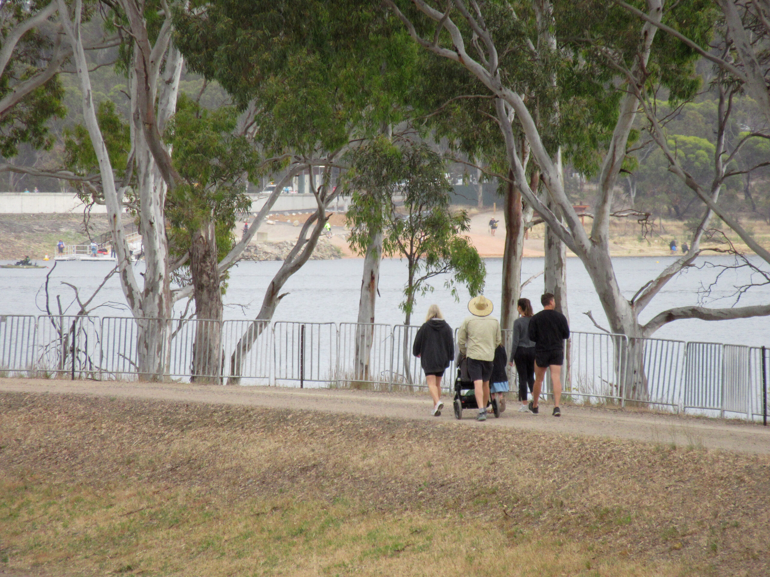 Walking along the shore embankment on the Shoreline Loop